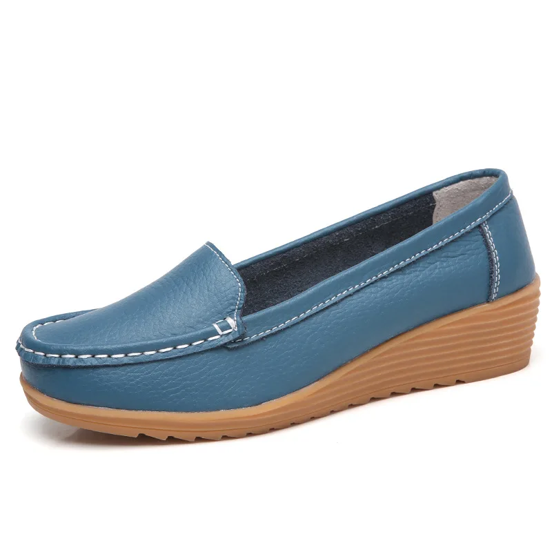 Женская обувь на плоской подошве; женская обувь из натуральной кожи на каблуке; женские лоферы; мягкие женские мокасины; кожаная обувь на плоской подошве; женская повседневная обувь - Цвет: light blue
