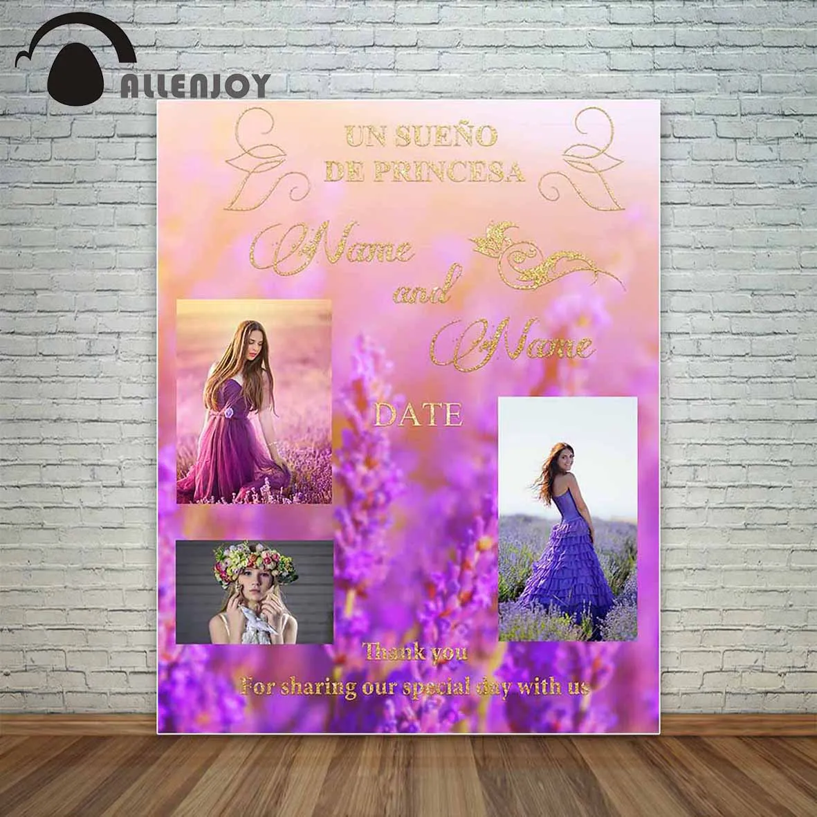 

Allenjoy photocall background custom wedding lavender flower sea photo luxurious princess backdrop for studio camera fotografica