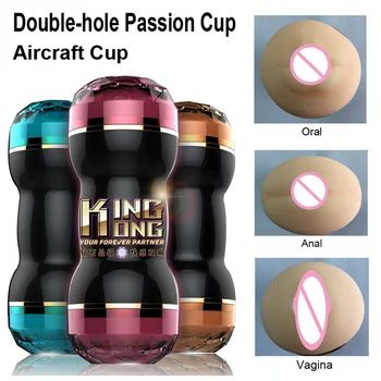 double-hole Passion Cup Adult men Masturbator Aircraft Cup double channel of Oral Anal Vagina Aircraf Cup Pussy Pocket Toys O32