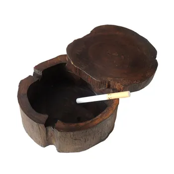 

10cm Solid Wood Cigarette Ashtray with 360 Spinning Lid 3 Cigarettes Holders Eco-Friendly Table Decoration Smoking Ash Tray Case