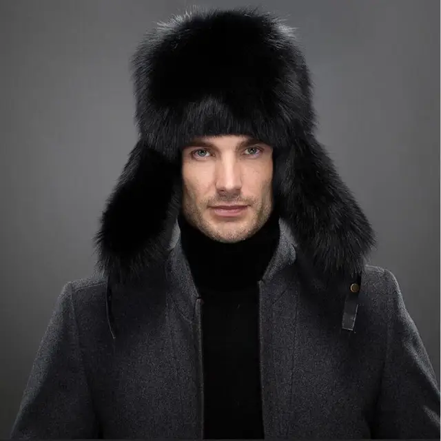 QUEENFUR Men Winter Warm Fur Hat Real 