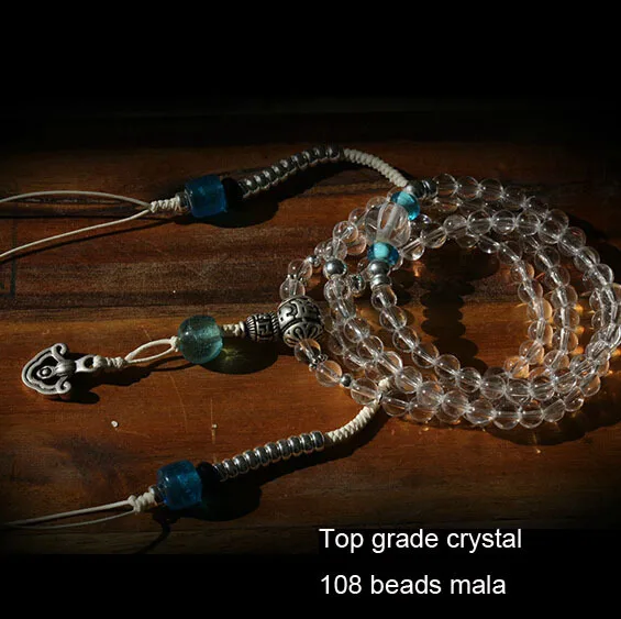 

Blessed Crystal Mala Tibetan Designer Mala Top Grade Crystal Rosary Beads Buddhist 108 Prayer Beads Mala
