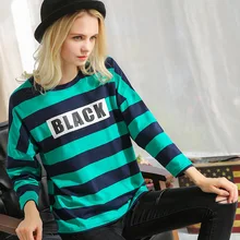 New Spring Autumn Hoody Women Casual Hoodies Striped Print Tracksuit O Neck Letters Sweatshirt For Women Top Pullover