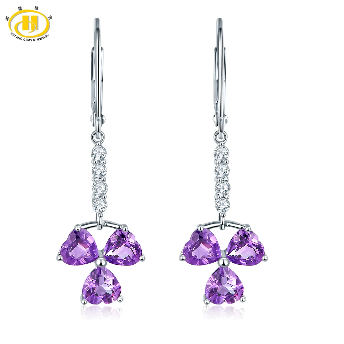 

Hutang 3.04ct Natural Amethyst Flower Dangle Earrings Solid 925 Sterling Silver Gemstone Fine Jewelry Earring for Women 2017