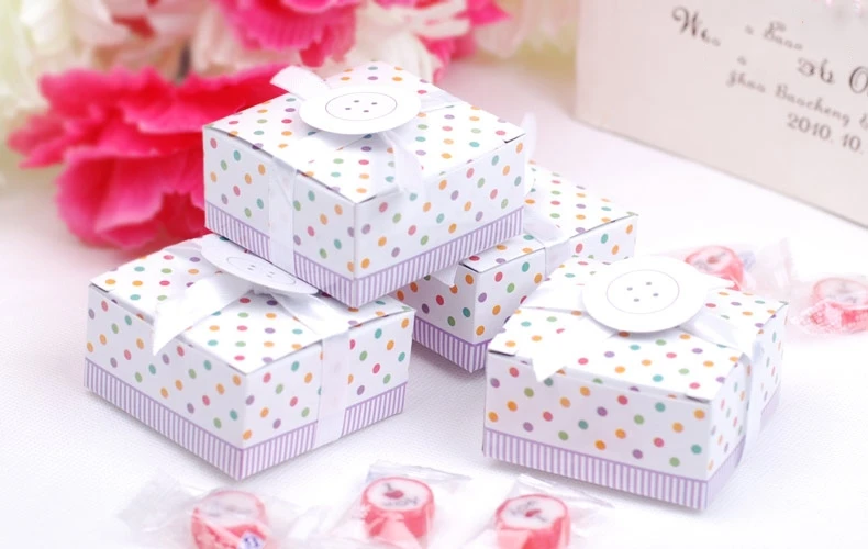 

Lovely Button favor candy box with ribbon for baby shower,birthday,new born party bomboniere dragee gifts packaging ,100pcs
