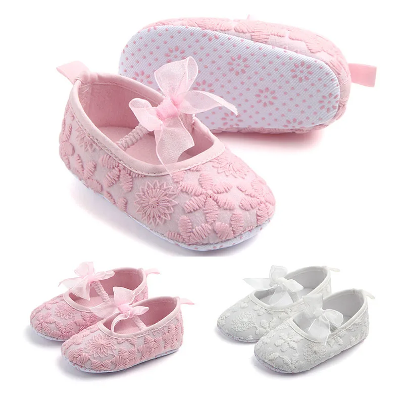 

New Baby Socks Shoes Cute Lace Bows Flower Newborn Girl Socks Anti Slip Soft Rubber Soles Infant Toddler Socks Slippers
