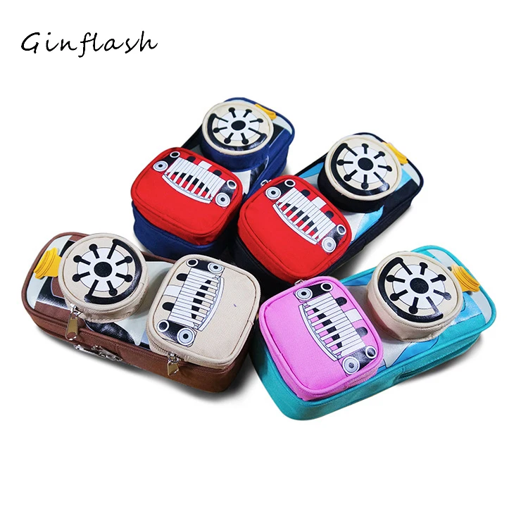 

1pc Creative train Pencil Case Canvas Pencil Bag Pen Box stationery school supplies Gift multilayer color random with lock