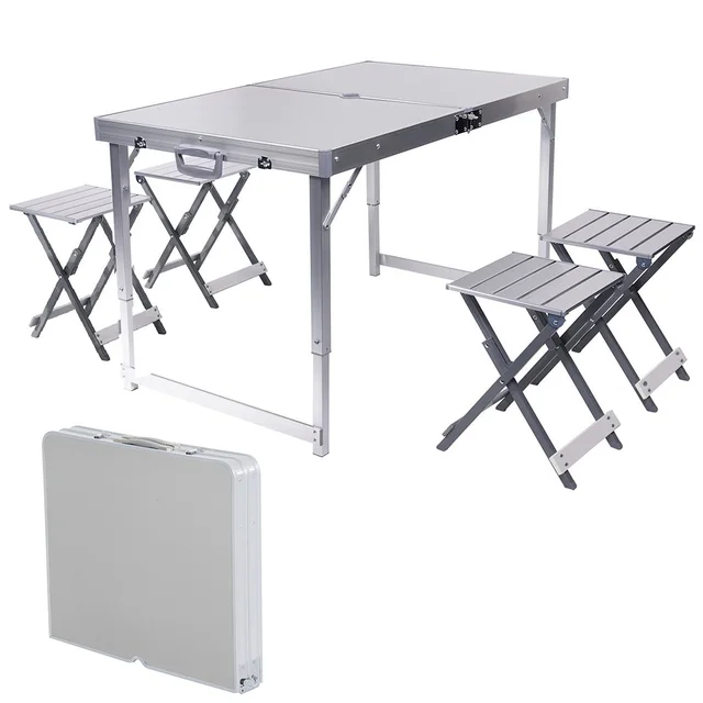 Umbrella Hole Aluminum Alloy Portable Outdoor Folding Picnic Table Umbrella Hole Aluminum Alloy Portable Outdoor Folding Picnic Table With 4 Seats For Garden Camping