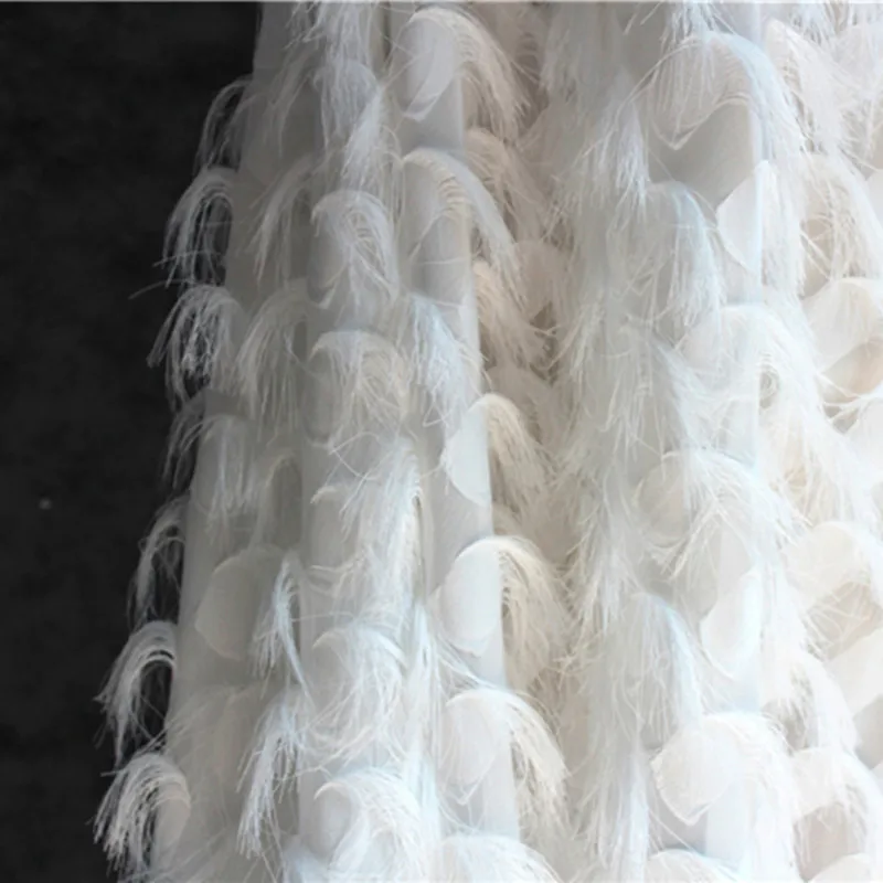 Кружева 40 100*150 см белый ручной работы 3d вышивка перья кисточкой сетчатая ткань перспектива кружева свадебное платье одежда занавес