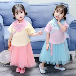 Костюм для китайских танцев для девочек; летнее платье принцессы Hanfu; костюм в древнем китайском стиле; карнавальный наряд для детей; для