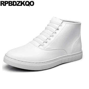 

Zipper Lace Up Waterproof Booties 2018 High Top Sneakers Autumn White Men's Shoes Flat Ankle Korean Casual Trainer Boots Fall