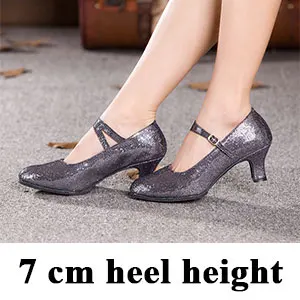 Стиль; женская Обувь для бальных и свадебных торжеств; Современная танцевальная обувь с закрытым носком; блестящие туфли для танцев на каблуках - Цвет: 7cm-Gray