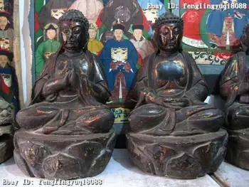 

China Fold Old Wood painted Three Sakyamuni Buddha Set Discount 55%