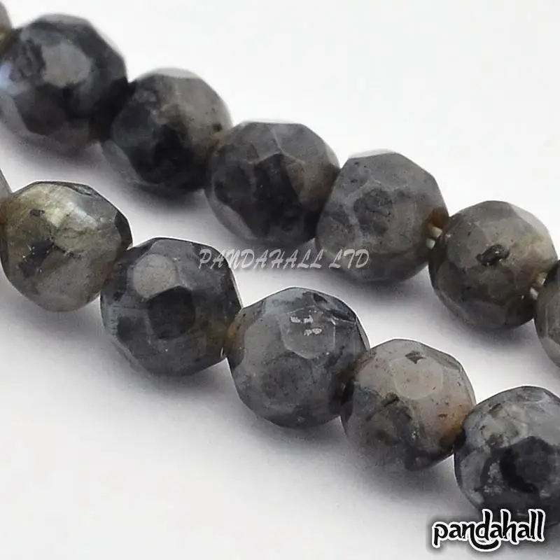 

4mm/6mm/8mm/10mm Faceted Round Black Natural Labradorite Stone Beads For Necklace Bracelet Jewelry Making Hole: 1mm