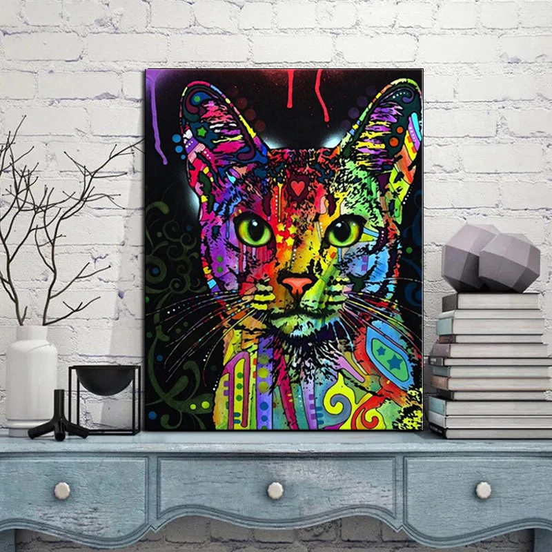 猫ヒョウ馬犬キッズルームのポスター抽象漫画動物絵画キャンバスアートプリント絵画ポスター Painting Calligraphy Aliexpress