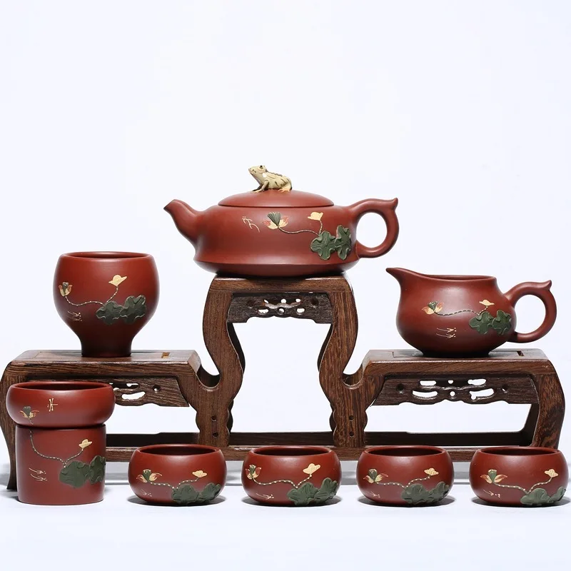 Yixing Рекомендуемая коробка вся ручная грязь zhu dahongpao Лотос пруд лунный чайник