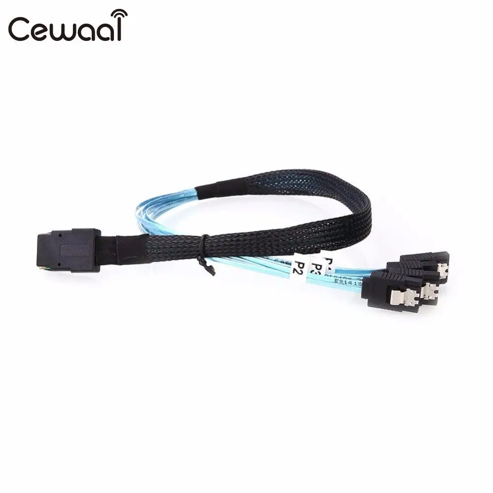

CEWAAL 0.5m SAS SFF-8087 36P To 4 X SATA RAID Controller HDD Blue Data Cable Lead Cord Server Hard Disk Data Blue Cable