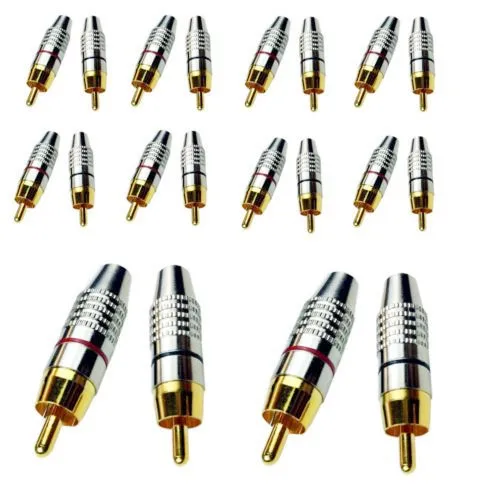 Black 100Pcs Gold RCA Plug Audio Video Locking Cable Connector G Red