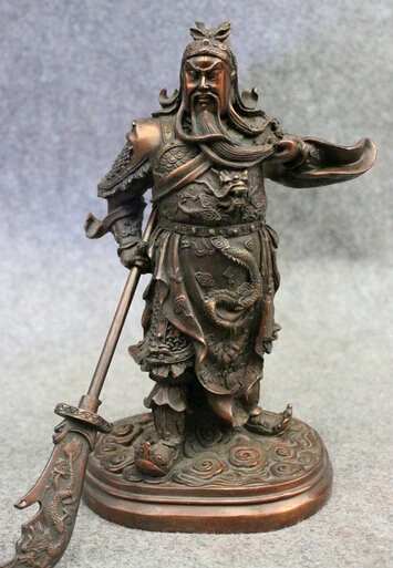 

JP S0606 1" Chinese Pure Bronze Standing Warrior GuanGong GuanYu God Hold Sword Statue Discount 35%