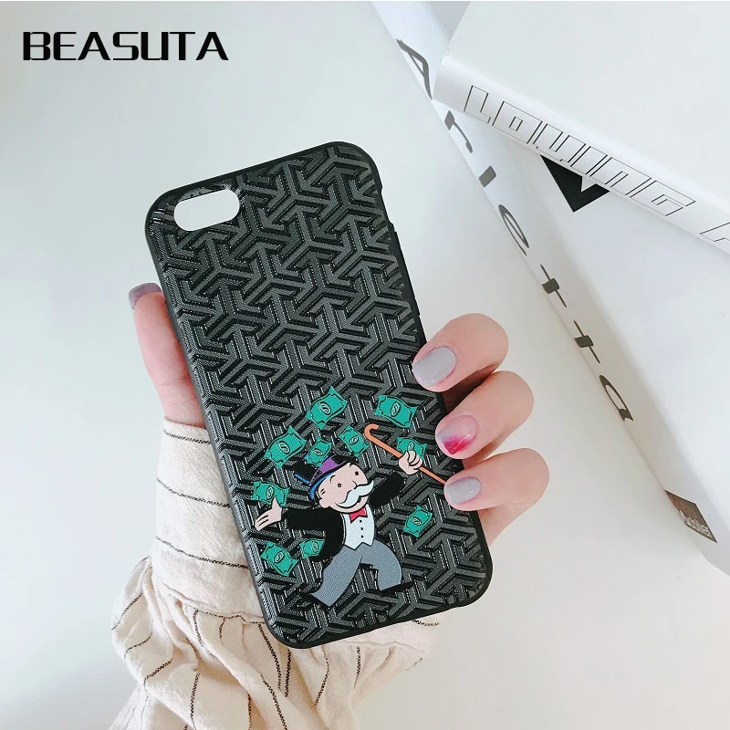 

Luxury Warrior Monopoly Dollar Mobbin Soft Silicone Case For iphone X 6 6s 6plus 7 7plus 8 8plus Grid Relief Scrub Capa kilif