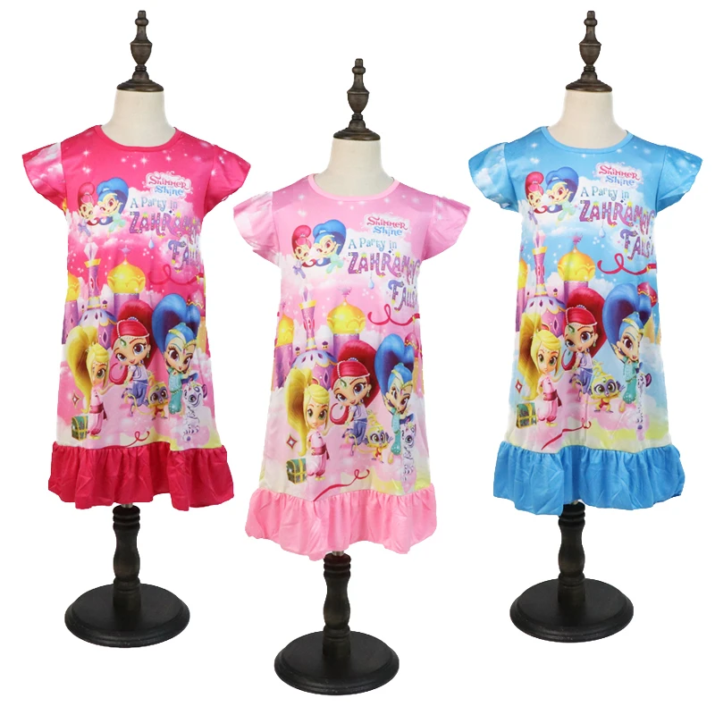 

Baby Girl Dress Flare Short Sleeve Pajamas Dresses Summer Shine Cartoon O Neck Nightgown Pajamas Cute Girls Home Nightdress