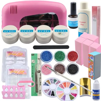 

UV Gel Nail Art Set Kit Manicure Set 9W UV Lamp For Nail UV Gel Polish Set Adhesive Remover Glitter Powder Nail Extension Set