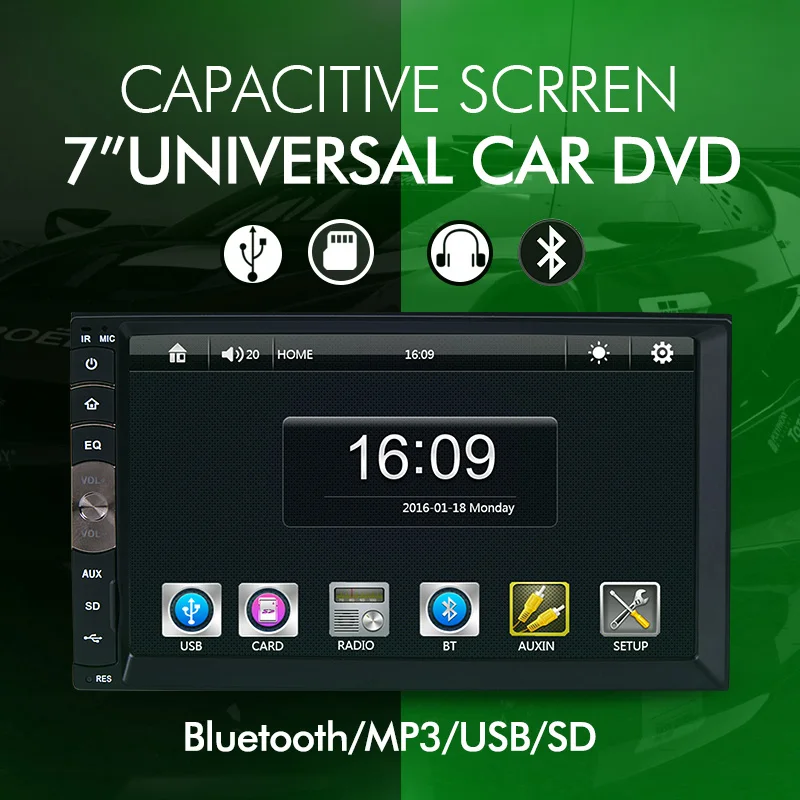  7" Universal 2 Din HD Car Radio MP5 Player Bluetooth Radio Entertainment Multimedia with Rear View Camera 