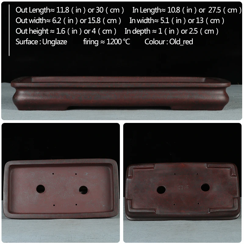Бонсай горшок без глазури мелкий прямоугольный цветочный горшок раковина Китай Исин бонсай горшки садовые растения цветочный горшок фиолетовый песок вентиляция - Цвет: A005-Old-red