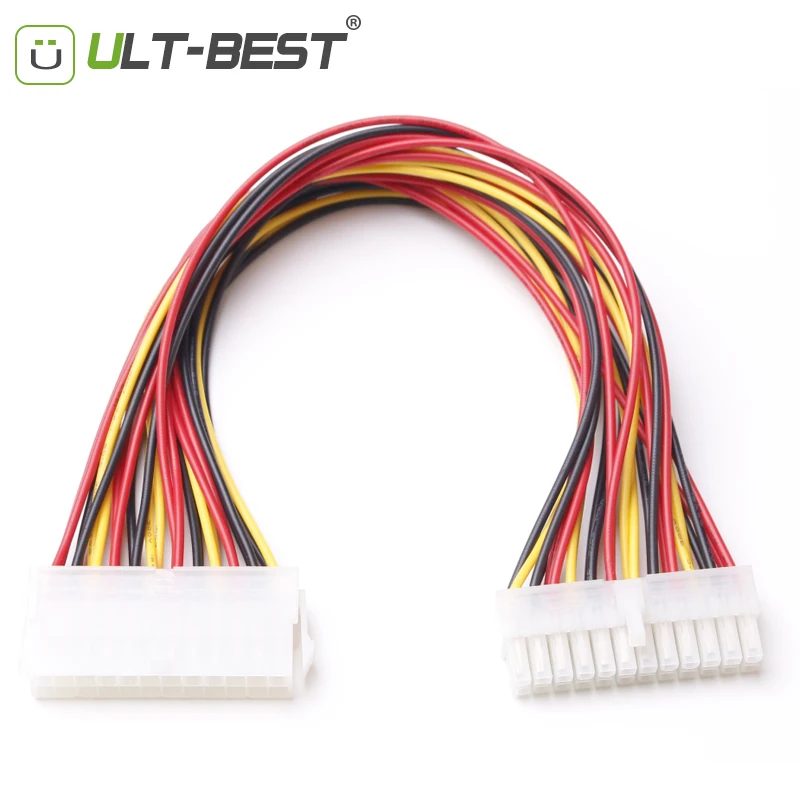 ULT-BEST Extension Cable ATX 24 Pin Male to 24P Female Power Supply Cables Internal PC PSU Riser Mining Cabo Power 30CM