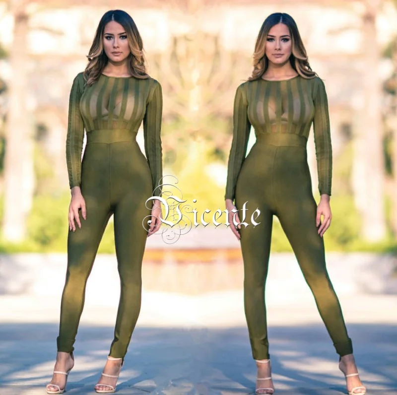 Vicente HOT 2019 New Chic Sexy Striped Mesh Long Sleeves High Quality Rayon Wholesale Bandage Jumpsuit Women Bodysuit Vicente HOT 2019 New Chic Sexy Striped Mesh Long Sleeves High Quality Rayon Wholesale Bandage Jumpsuit Women Bodysuit