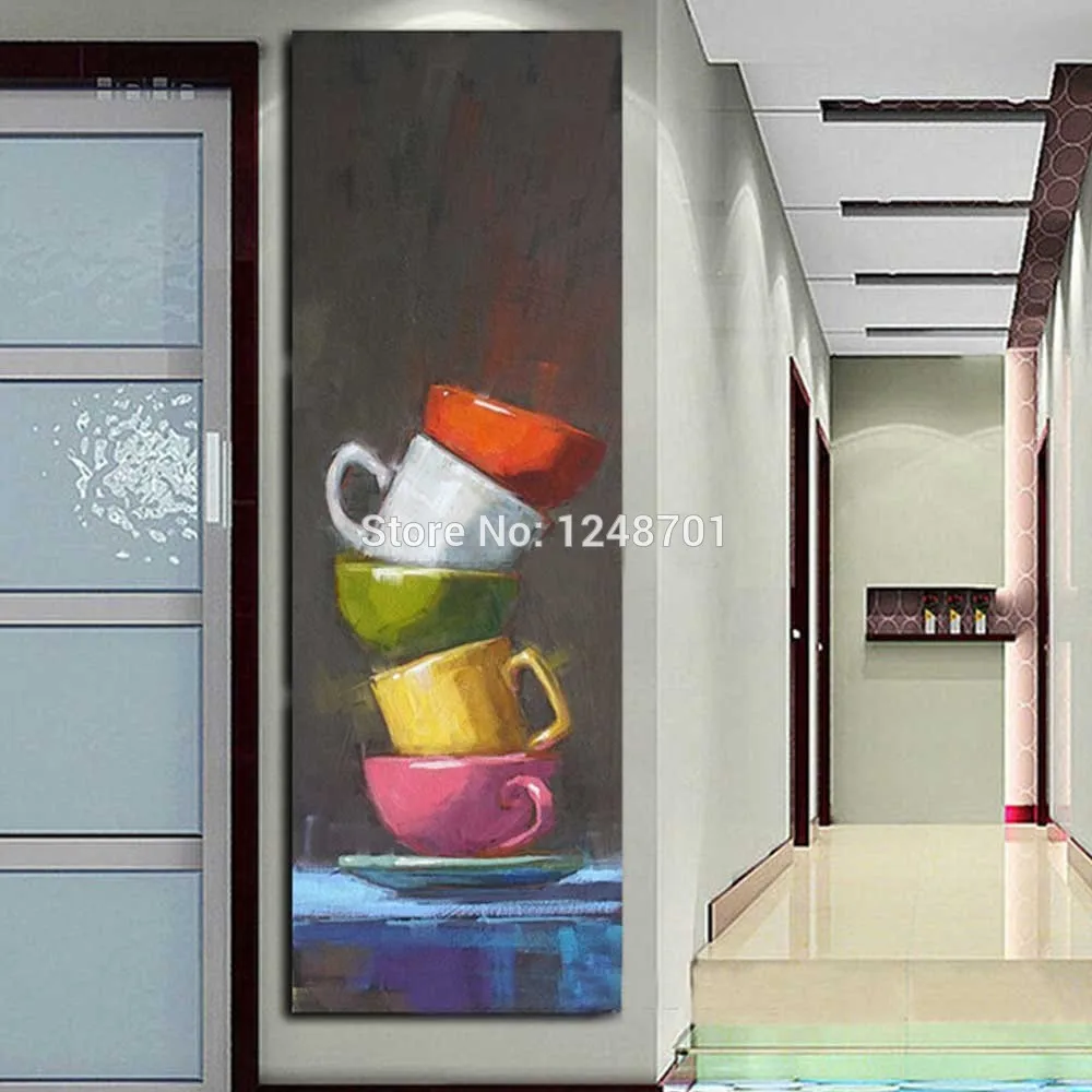 

Hand Painted Abstract Art Still Life Oil Painting on Canvas Colorful Cups Wall Pictures Living Room Entrance Home Wall Art Decor