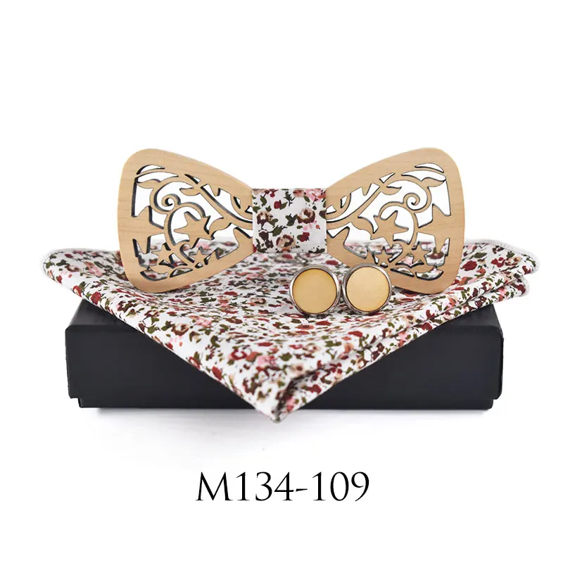  New Pocket Square Classic Party Wedding Fashion Cufflinks Men Wooden ties Woven Wedding Tie Handker