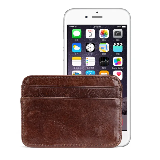 New Arrival Vintage Men's Genuine Leather Credit Card Holder Small Wallet Money Bag ID Card Case Mini Purse For Male 5