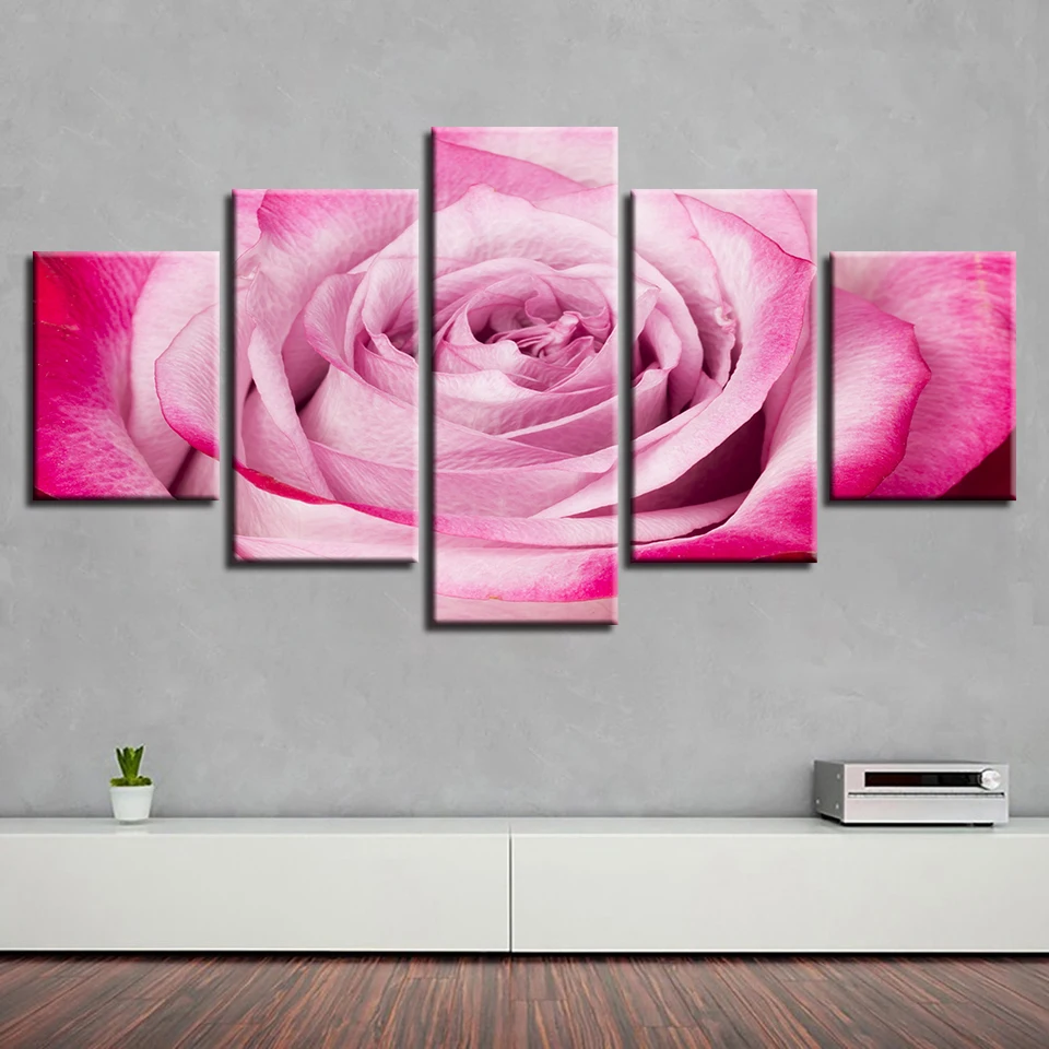 

Modern Art Framework HD Printed 5 Pieces Pink Roses Flowers Paintings Home Decor Living Room Wall Pictures Canvas Modular Poster