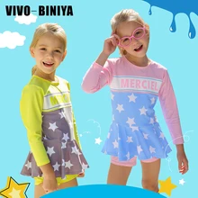 Детский комплект купальников с длинными рукавами и застежкой-молнией сзади, комплект купальников с защитой от солнца, UPF 50+ купальный костюм из лайкры