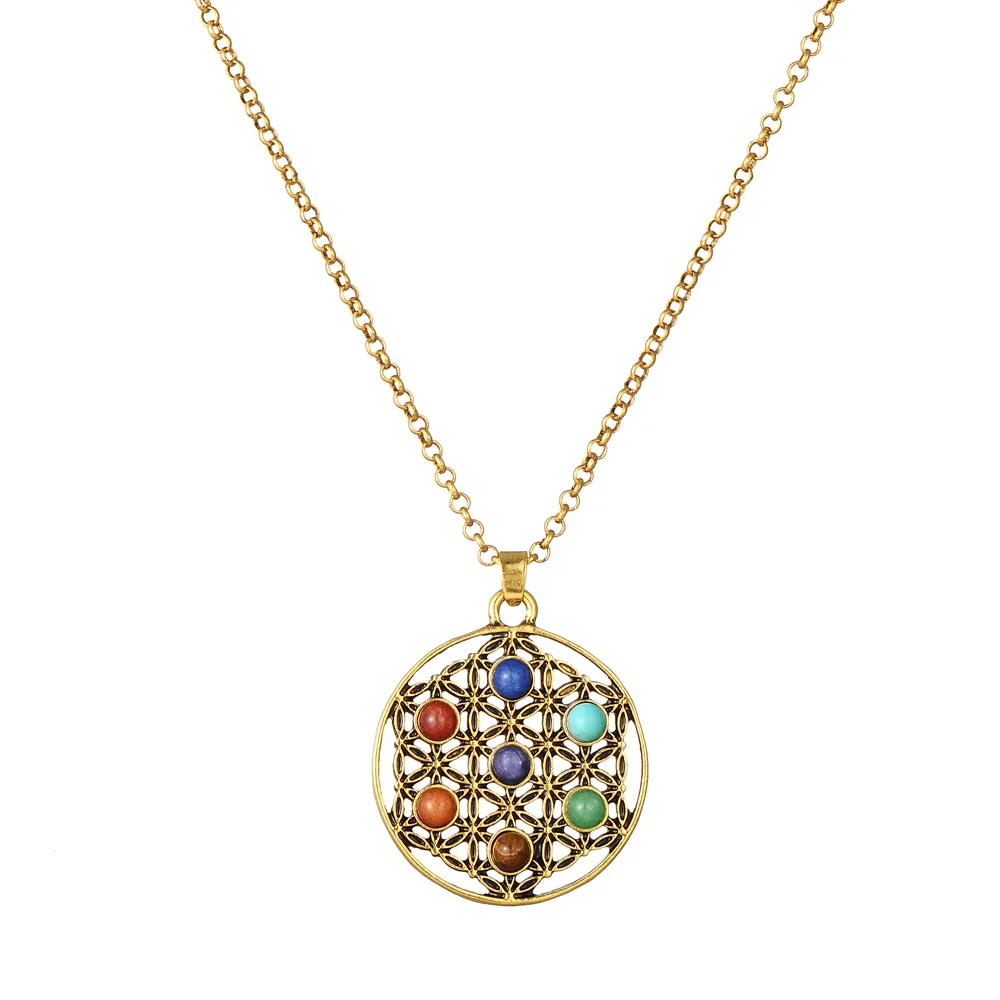 Чакры подвески из натурального камня рейки 7 Ожерелье «чакра» целебная Йога Медитация хрустальное ожерелье для женщин мужчин ожерелье маятник - Окраска металла: golden6