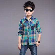 Модная клетчатая рубашка для мальчиков; сезон весна-осень; топы с длинными рукавами для подростков; хлопковая детская одежда; блузки; рубашки