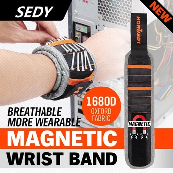 

SEDY Magnetic Wristband Portable Tool Bag Polyester Pocket Wrist Support Tool Belt Screws Nails Drill Bits Holder Repair Tool