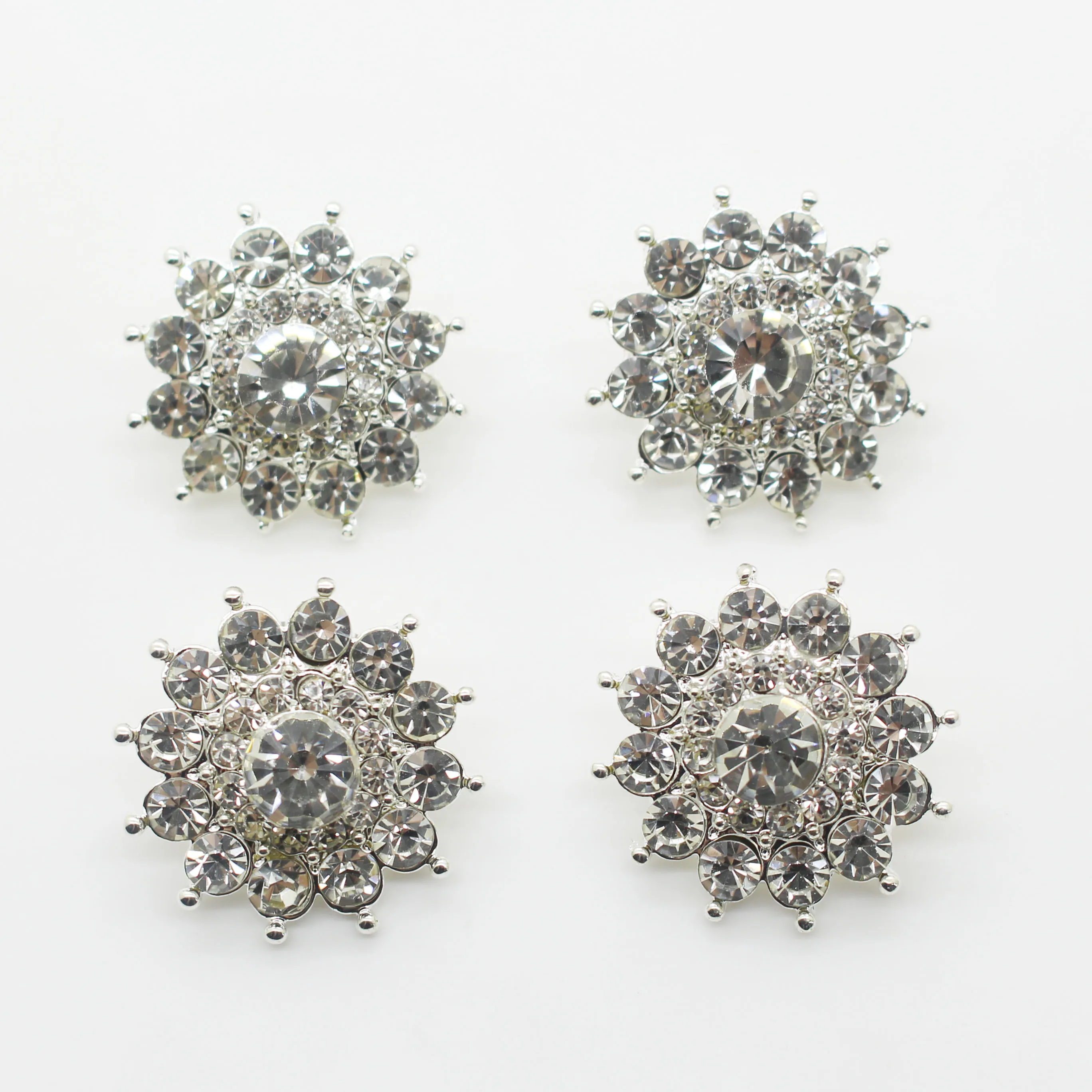

10pcs/lot 23mm Flower Silver Rhinestone Buttons with Shank Crystal Bow Wedding Decoration Sewing DIY Jewelry Accessories