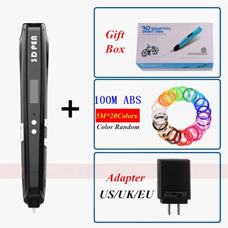 

New 2018 Good Hand Feel 3D Pen USB Power Supply 3D Creative Pens Can With 5Meter x 20 Color Filament Birthday Present For Kids