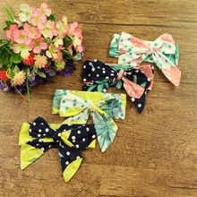 12 шт./лот хлопчатобумажной ткани ребенка Цветочные Лук цветок ободки Ананас Лимон лебедь печати большой бант резинки для волос для девочек аксессуары для волос