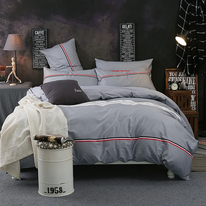 

2017 100% Cotton Bedding Set Modern Bed Sheet Set Gift Adult Bedding Set Queen/King/Twin Size Grey Green Blue Stripe Bedding Set