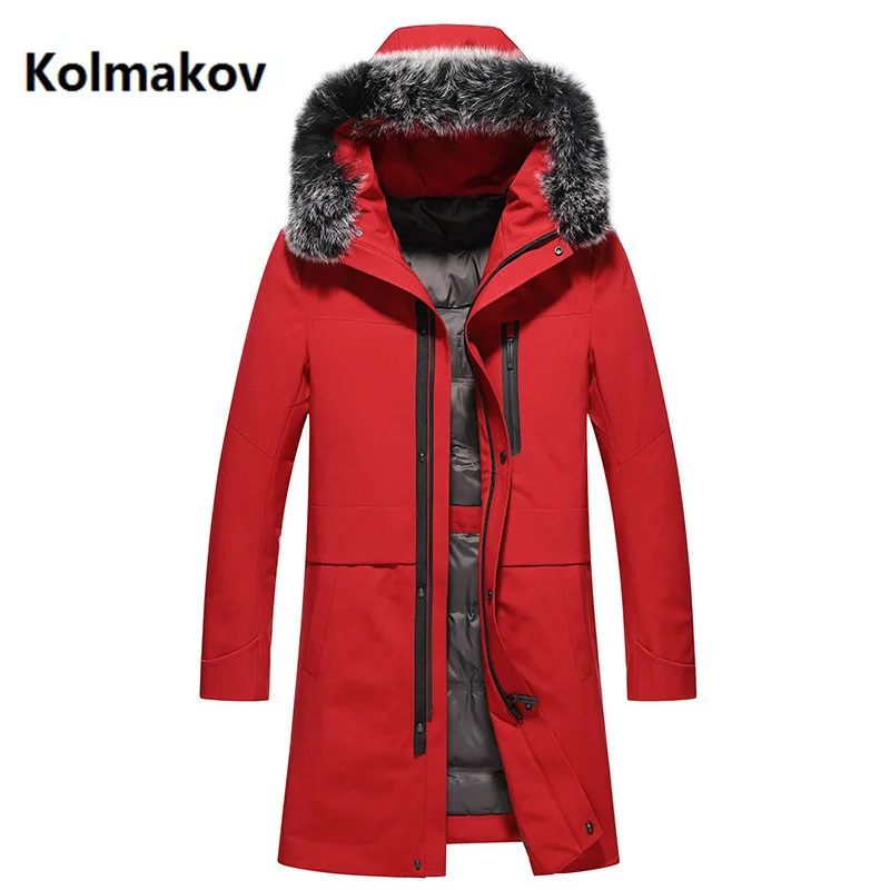 Зимняя высококачественная куртка на утином пуху, мужская куртка, Мужская теплая утепленная куртка с натуральным лисьим мехом, 90% белый пуховик на утином пуху, s - Цвет: Красный