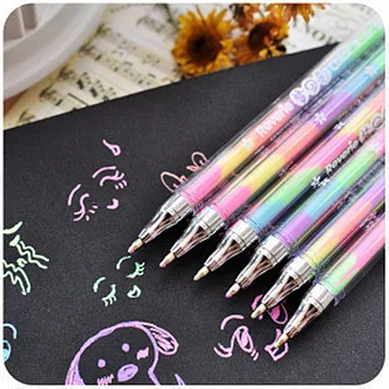 

6 Colors in 1 Highlighter Pens DIY Water Chalk Watercolor Pen Refills Wholesale Rainbow Gel Pens For Student School Stationery