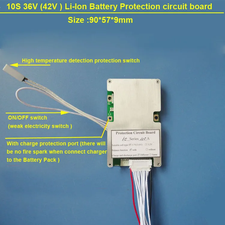 10S 36V литий-ионная аккумуляторная печатная плата 42V BMS с 40A постоянная разрядка тока с выключателем