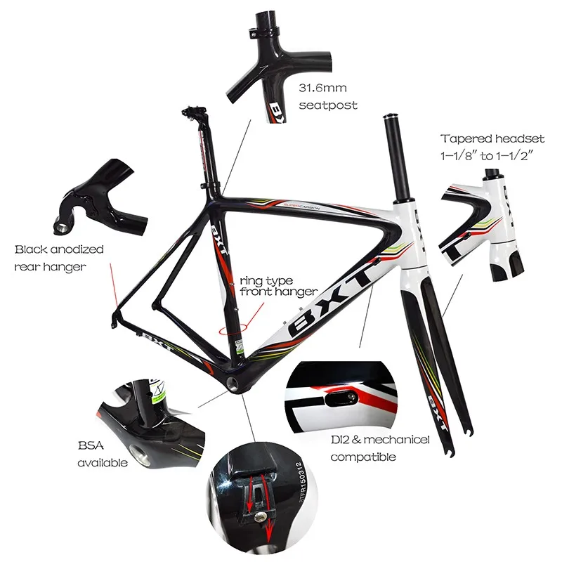 Clearance BXT T800 Super light Cheap 2017 Di2&mechanical 2017 carbon fiber bike frame bicycle frameset 50 53 55cm aero carbon road frame 2