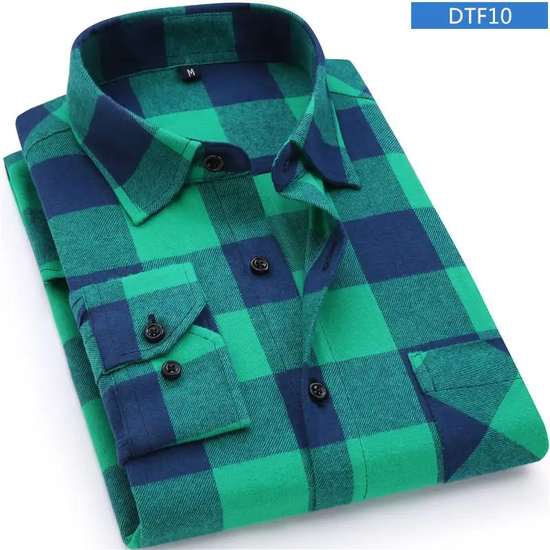 New Plaid Flannel Mens Shirts Long Sleeve Social Masculino Brand Male Shirts - Цвет: DTF10