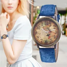 Nuevo reloj de cuarzo a la moda, mapa Unisex para hombres, avión, viaje alrededor del mundo, vestido de cuero para mujeres, relojes de pulsera, reloj femenino 328