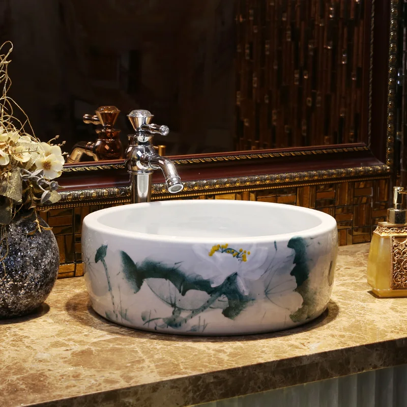 Ручная работа китайских мастеров Европа винтажный умывальник Lavabo керамическая раковина для ванной комнаты художественная столешница Овальный умывальник для ванной комнаты
