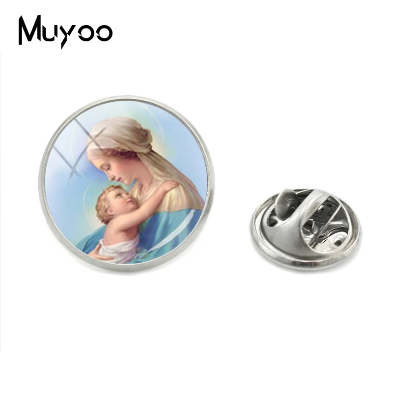 

2019 New Vintage Virgin Mary Mother of Baby Collar Pin Jesus Christ Christian Hand Craft Jewelry Lapel Pins Gifts for Mother